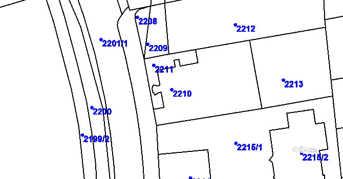 Parcela st. 2210 v KÚ Město Žďár, Katastrální mapa