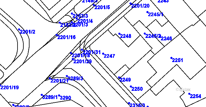 Parcela st. 2247 v KÚ Město Žďár, Katastrální mapa