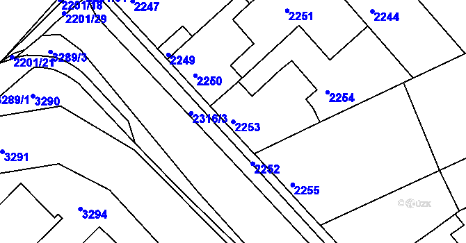 Parcela st. 2253 v KÚ Město Žďár, Katastrální mapa