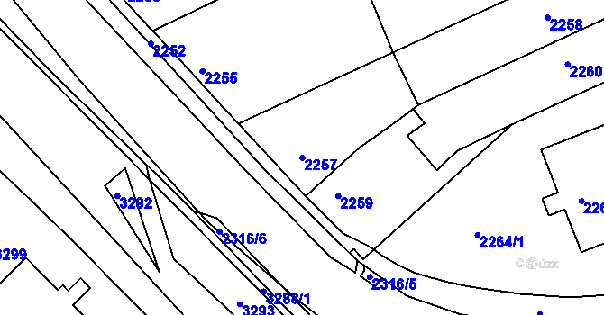 Parcela st. 2257 v KÚ Město Žďár, Katastrální mapa
