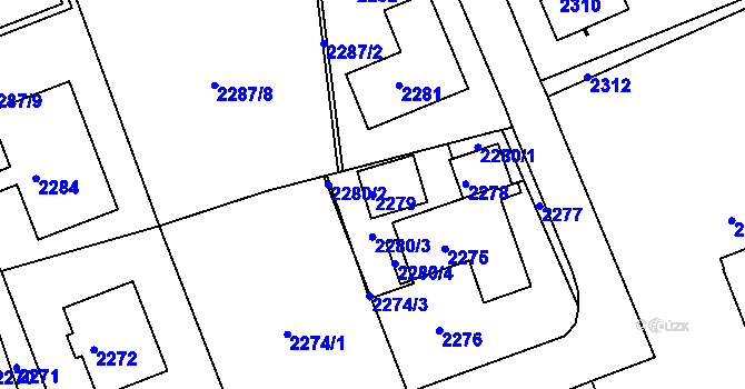 Parcela st. 2279 v KÚ Město Žďár, Katastrální mapa