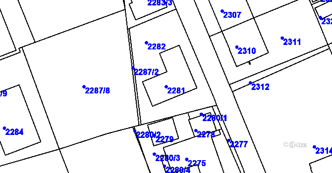 Parcela st. 2281 v KÚ Město Žďár, Katastrální mapa