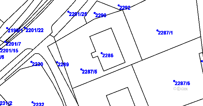 Parcela st. 2286 v KÚ Město Žďár, Katastrální mapa