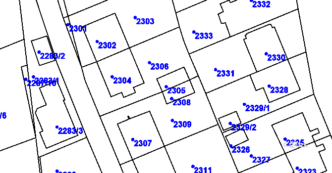 Parcela st. 2305 v KÚ Město Žďár, Katastrální mapa