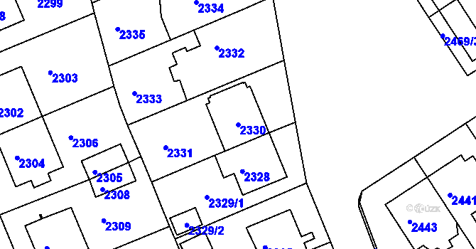 Parcela st. 2330 v KÚ Město Žďár, Katastrální mapa