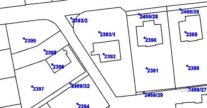 Parcela st. 2392 v KÚ Město Žďár, Katastrální mapa