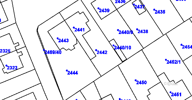 Parcela st. 2442 v KÚ Město Žďár, Katastrální mapa