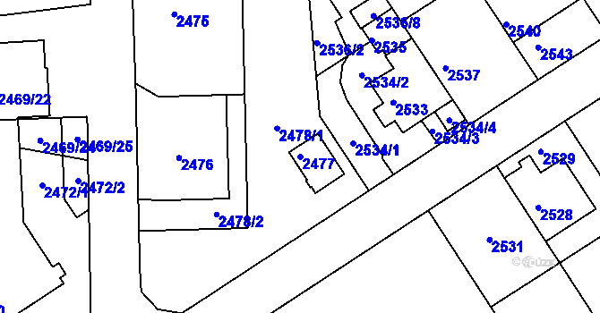Parcela st. 2477 v KÚ Město Žďár, Katastrální mapa