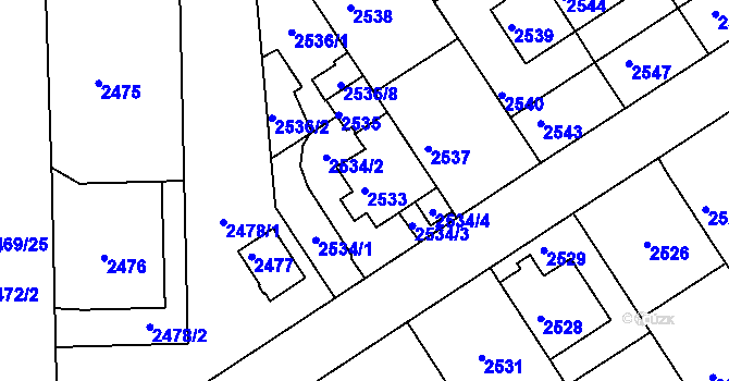 Parcela st. 2533 v KÚ Město Žďár, Katastrální mapa