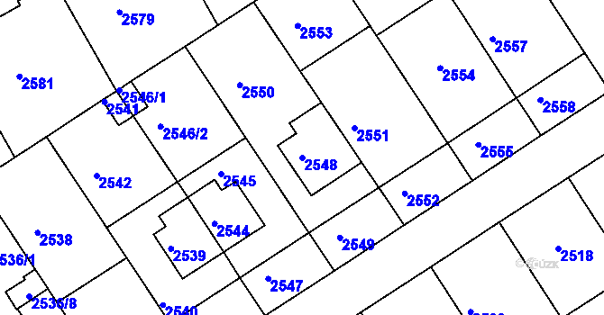 Parcela st. 2548 v KÚ Město Žďár, Katastrální mapa