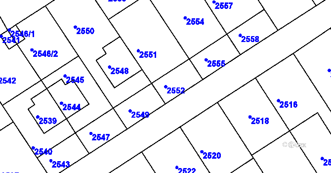Parcela st. 2552 v KÚ Město Žďár, Katastrální mapa