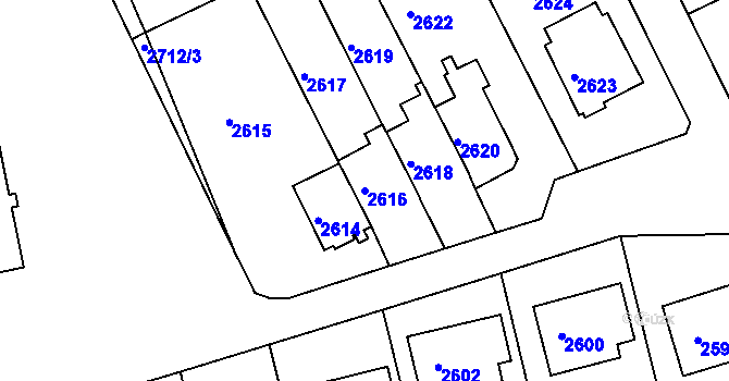 Parcela st. 2616 v KÚ Město Žďár, Katastrální mapa