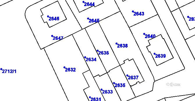 Parcela st. 2636 v KÚ Město Žďár, Katastrální mapa