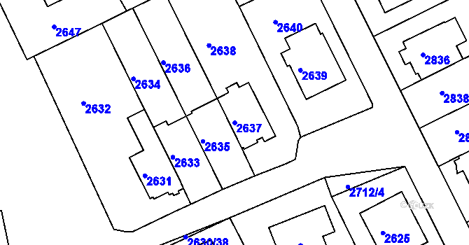 Parcela st. 2637 v KÚ Město Žďár, Katastrální mapa