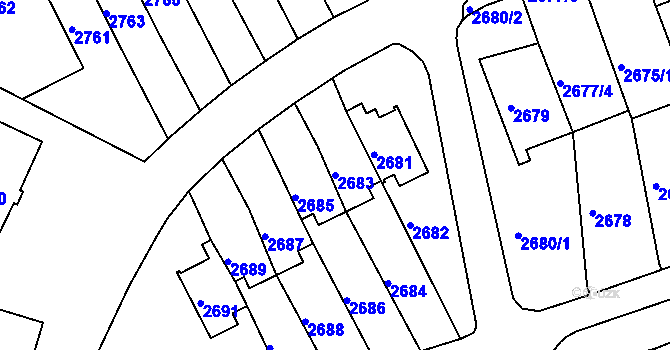 Parcela st. 2683 v KÚ Město Žďár, Katastrální mapa