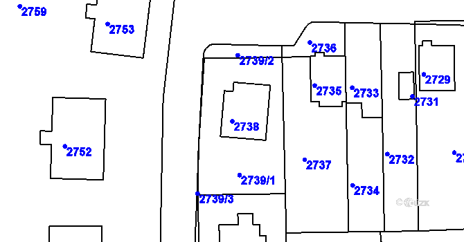 Parcela st. 2738 v KÚ Město Žďár, Katastrální mapa