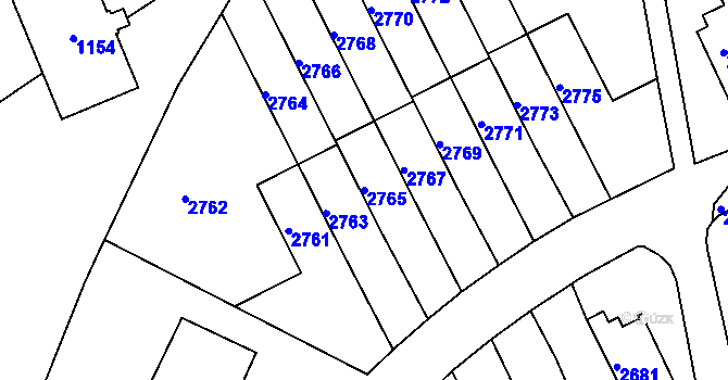 Parcela st. 2765 v KÚ Město Žďár, Katastrální mapa