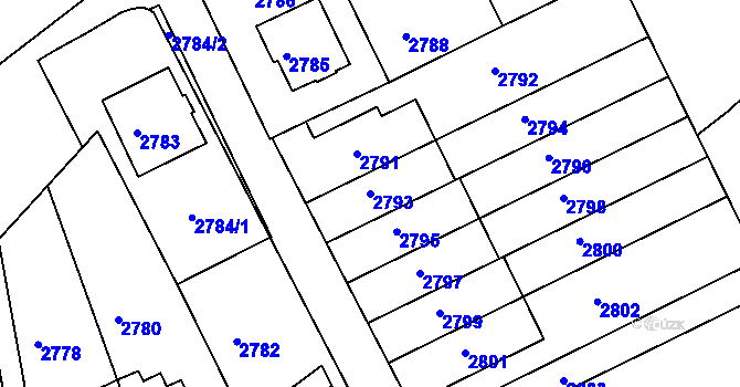 Parcela st. 2793 v KÚ Město Žďár, Katastrální mapa