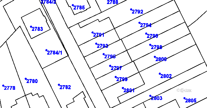 Parcela st. 2795 v KÚ Město Žďár, Katastrální mapa