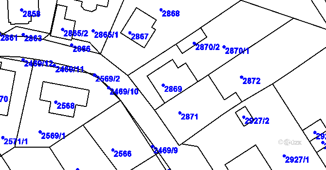 Parcela st. 2869 v KÚ Město Žďár, Katastrální mapa