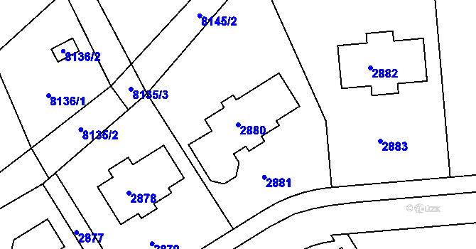 Parcela st. 2880 v KÚ Město Žďár, Katastrální mapa