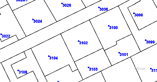 Parcela st. 3102 v KÚ Město Žďár, Katastrální mapa