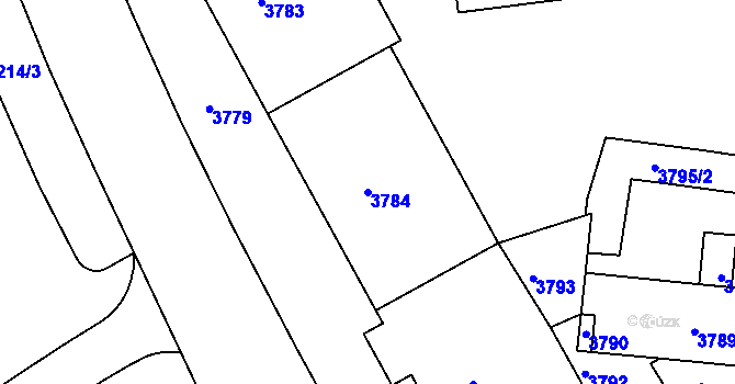 Parcela st. 3784 v KÚ Město Žďár, Katastrální mapa
