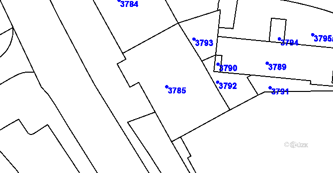 Parcela st. 3785 v KÚ Město Žďár, Katastrální mapa