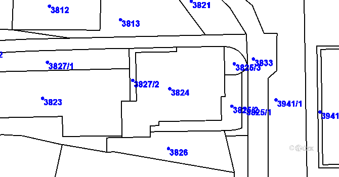 Parcela st. 3824 v KÚ Město Žďár, Katastrální mapa