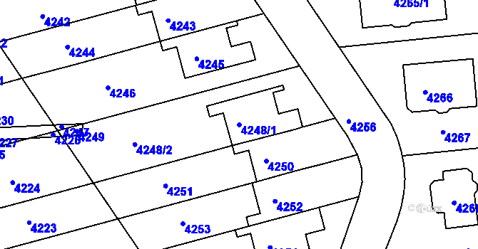 Parcela st. 4248/1 v KÚ Město Žďár, Katastrální mapa