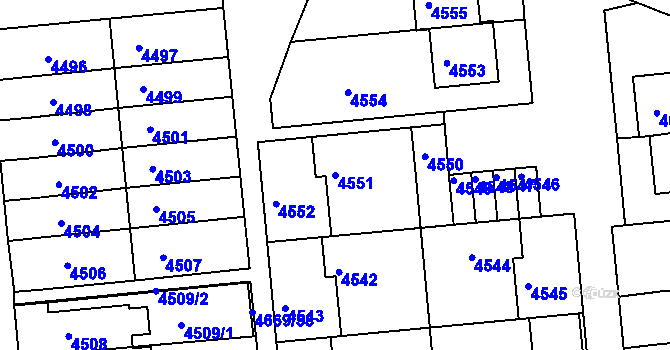 Parcela st. 4551 v KÚ Město Žďár, Katastrální mapa