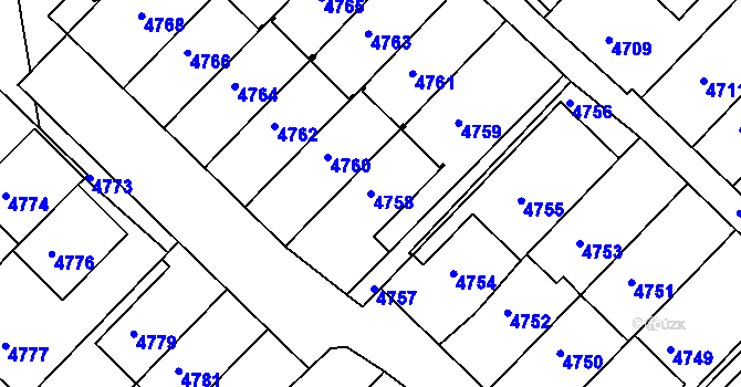 Parcela st. 4758 v KÚ Město Žďár, Katastrální mapa
