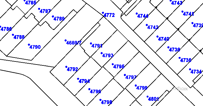 Parcela st. 4793 v KÚ Město Žďár, Katastrální mapa