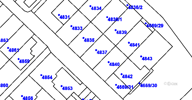 Parcela st. 4837 v KÚ Město Žďár, Katastrální mapa