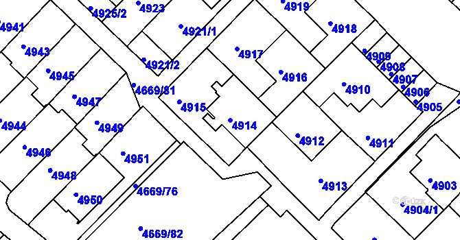 Parcela st. 4914 v KÚ Město Žďár, Katastrální mapa