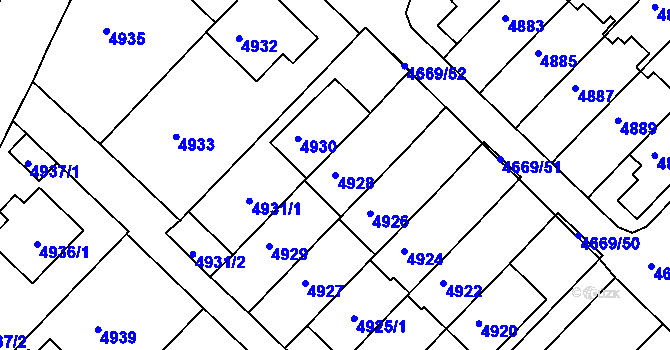Parcela st. 4928 v KÚ Město Žďár, Katastrální mapa