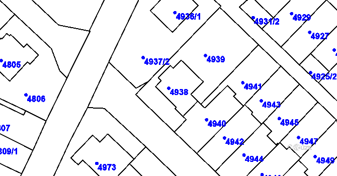 Parcela st. 4938 v KÚ Město Žďár, Katastrální mapa