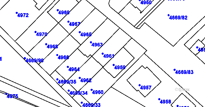 Parcela st. 4961 v KÚ Město Žďár, Katastrální mapa