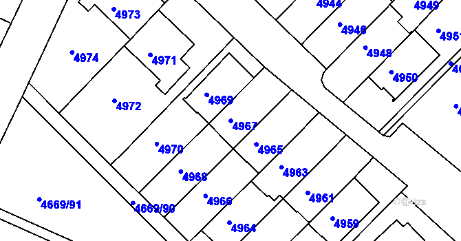 Parcela st. 4967 v KÚ Město Žďár, Katastrální mapa