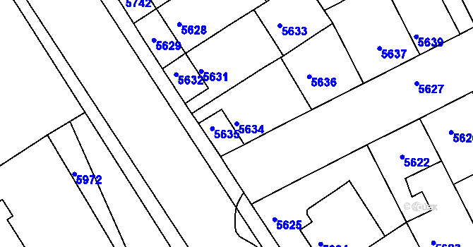 Parcela st. 5634 v KÚ Město Žďár, Katastrální mapa