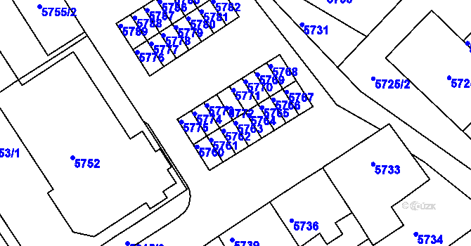 Parcela st. 5763 v KÚ Město Žďár, Katastrální mapa