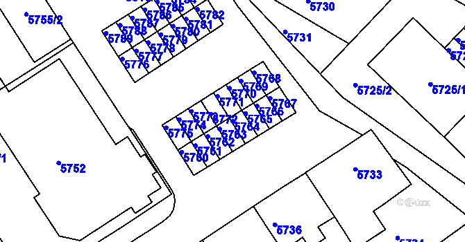 Parcela st. 5764 v KÚ Město Žďár, Katastrální mapa