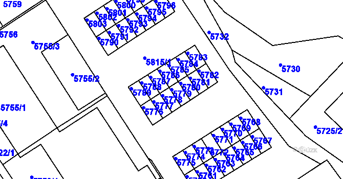 Parcela st. 5779 v KÚ Město Žďár, Katastrální mapa