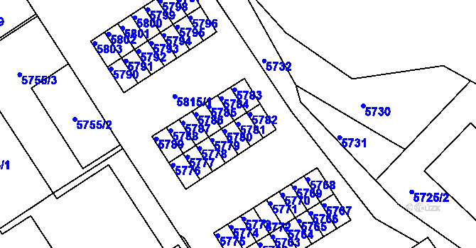 Parcela st. 5781 v KÚ Město Žďár, Katastrální mapa