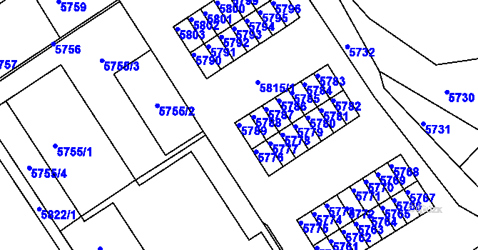 Parcela st. 5789 v KÚ Město Žďár, Katastrální mapa