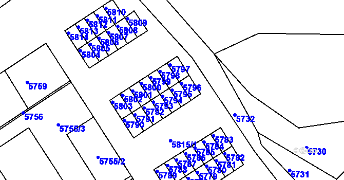 Parcela st. 5795 v KÚ Město Žďár, Katastrální mapa
