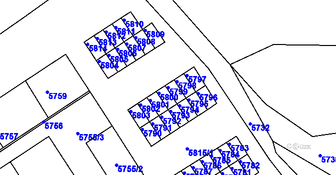 Parcela st. 5799 v KÚ Město Žďár, Katastrální mapa