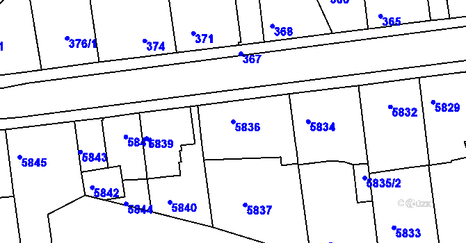 Parcela st. 5836 v KÚ Město Žďár, Katastrální mapa
