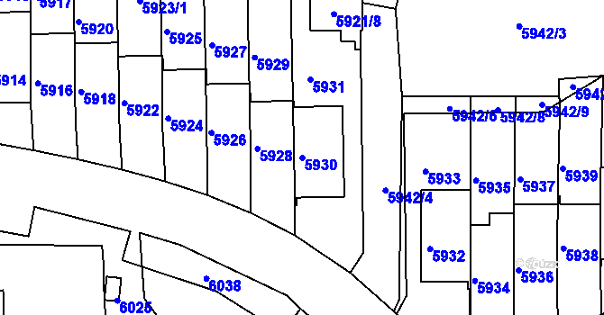 Parcela st. 5930 v KÚ Město Žďár, Katastrální mapa