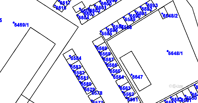 Parcela st. 6568 v KÚ Město Žďár, Katastrální mapa